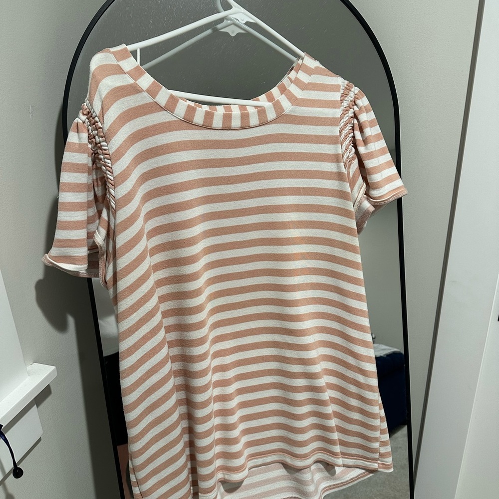 Jane and Delancey Striped Short Sleeve Top - Peach and White